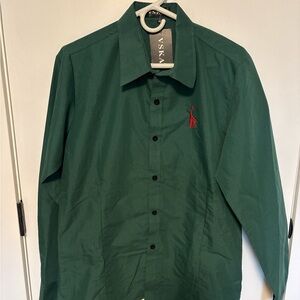 VSKA Forest Green Classic Button-Up Shirt with Embroidered Giraffe Logo